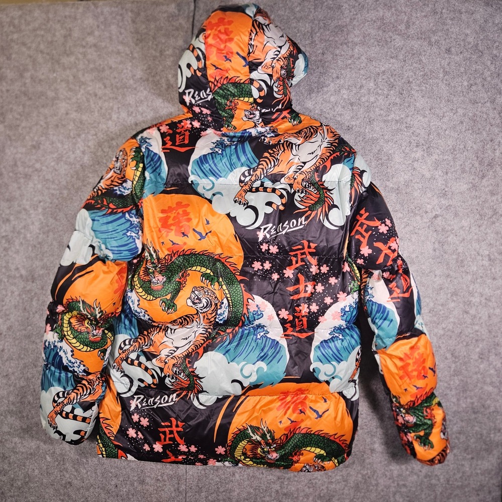 Reason Mens Puffer Jacket Graphic Great Wave Streetwear Hypebeast Urban Sz M - Picture 10 of 10